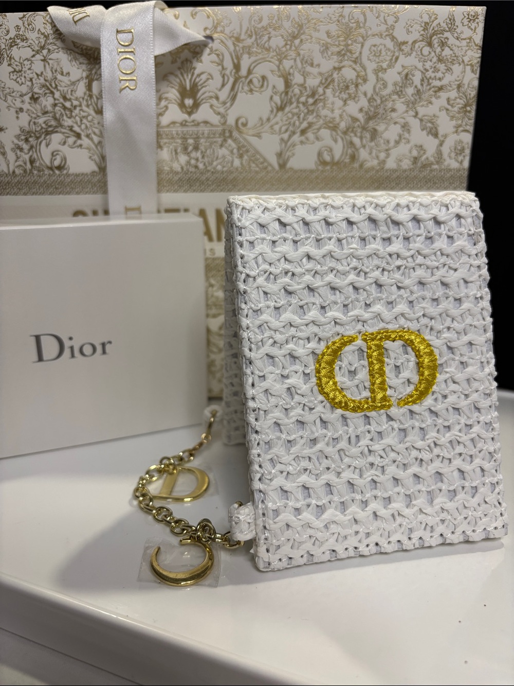 Dior White Woven mirror with CD chain